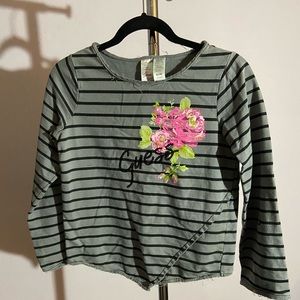 Gray Floral Striped Retro Guess Long Sleeve Top